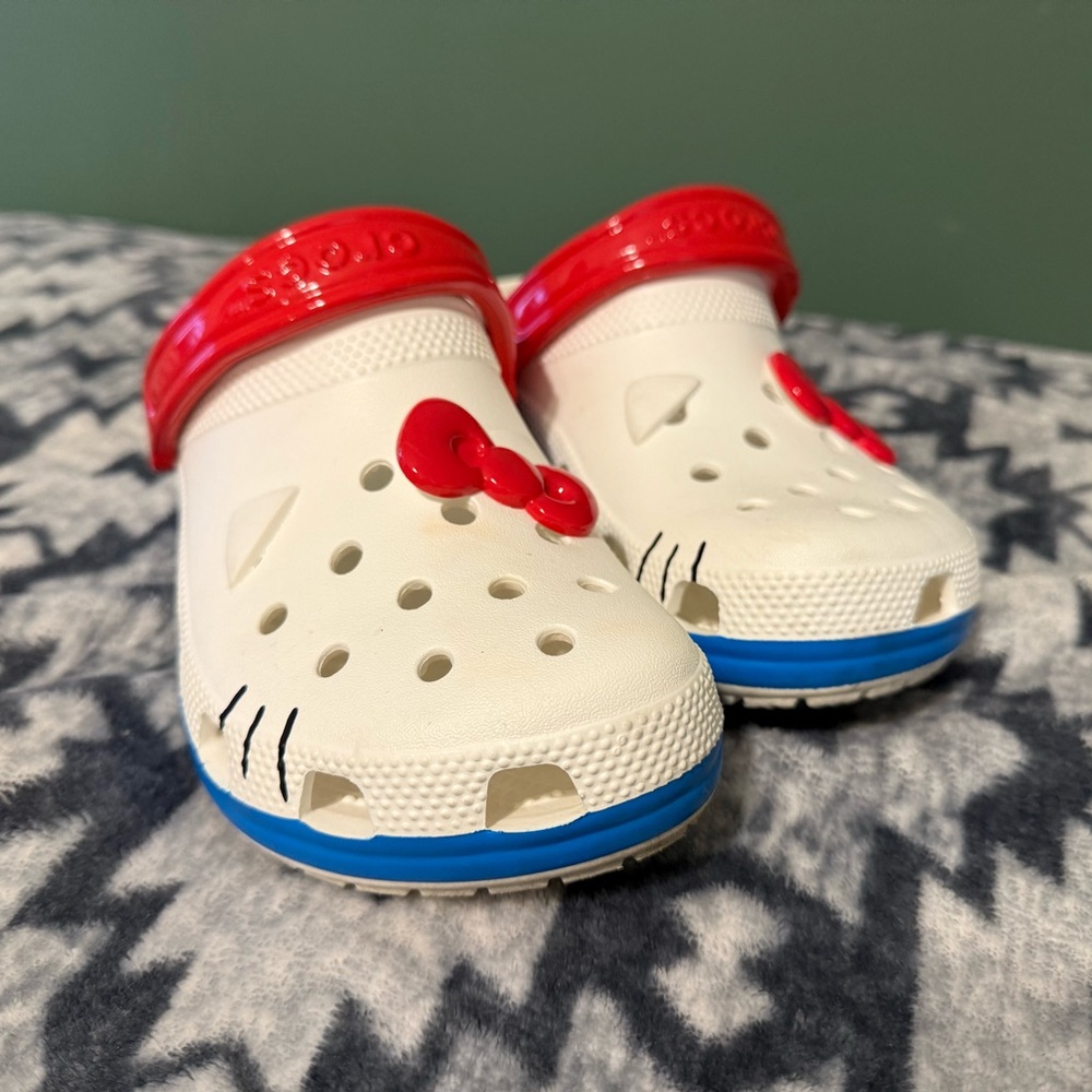 CROCS Red and White Sandals with Hello Kitty Design
